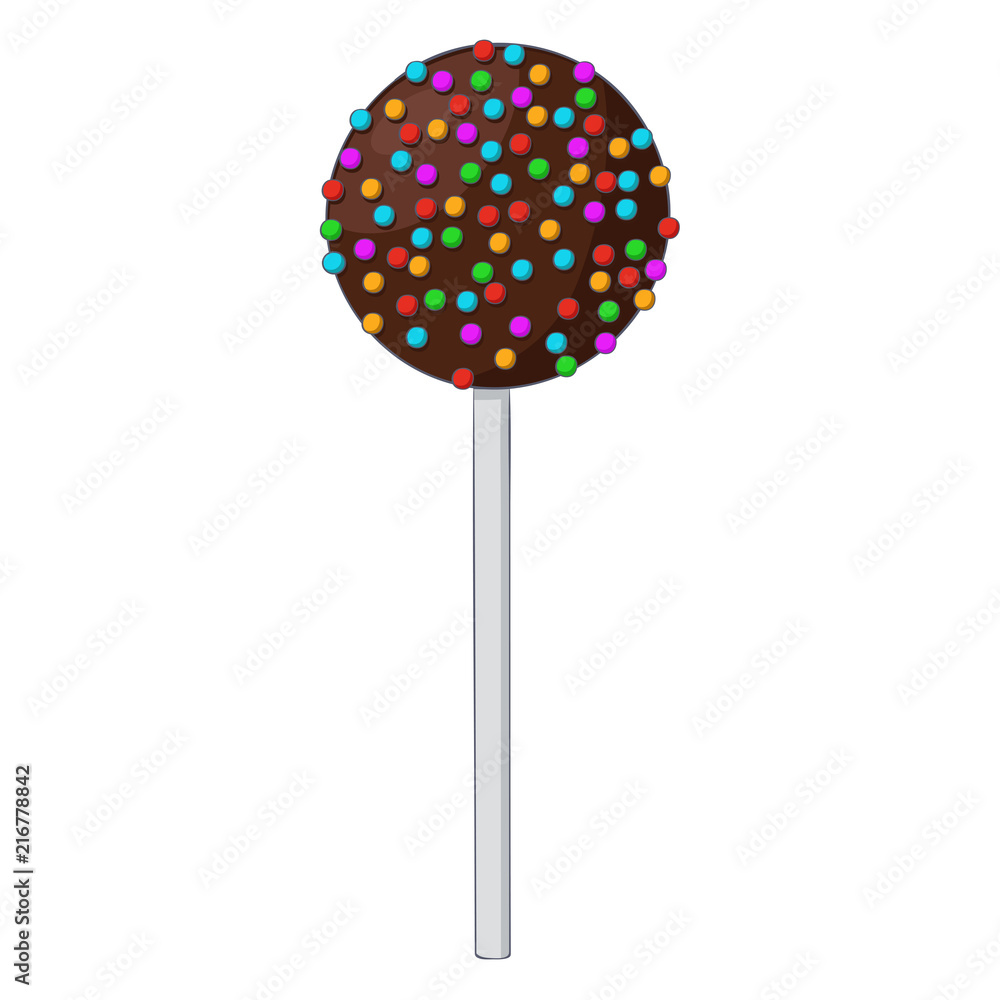 Cake pop. Chocolate dessert with colored sprinkles on a stick Cake pop. Chocolate dessert with colored sprinkles on a stick