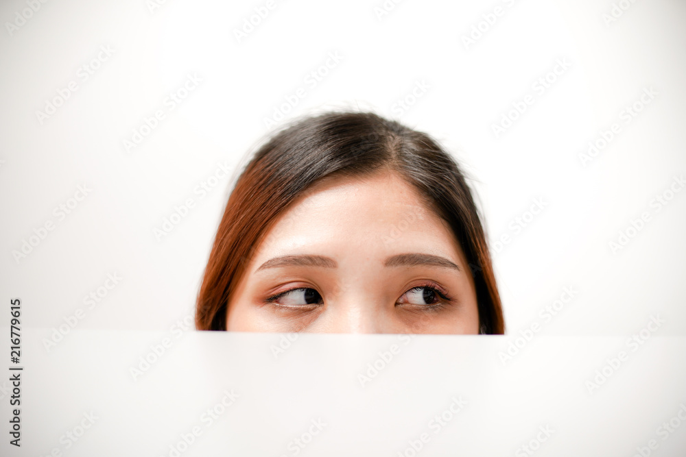 Haft head shot portrait with eyes looking right isolated on white background | Asian Vietnamese head shot portrait concept Haft head shot portrait with eyes looking right isolated on white background | Asian Vietnamese head shot portrait concept