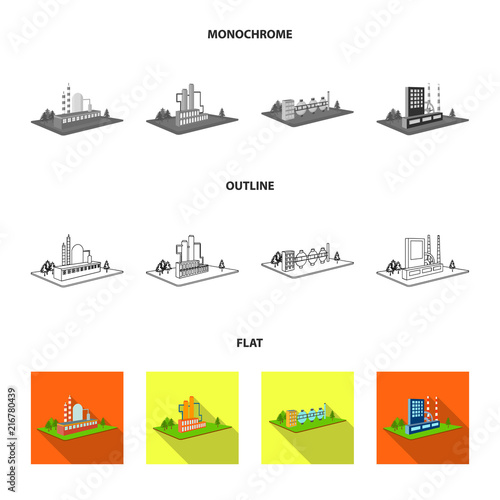 Processing factory,metallurgical plant. Factory and industry set collection icons in flat,outline,monochrome style isometric vector symbol stock illustration web.
