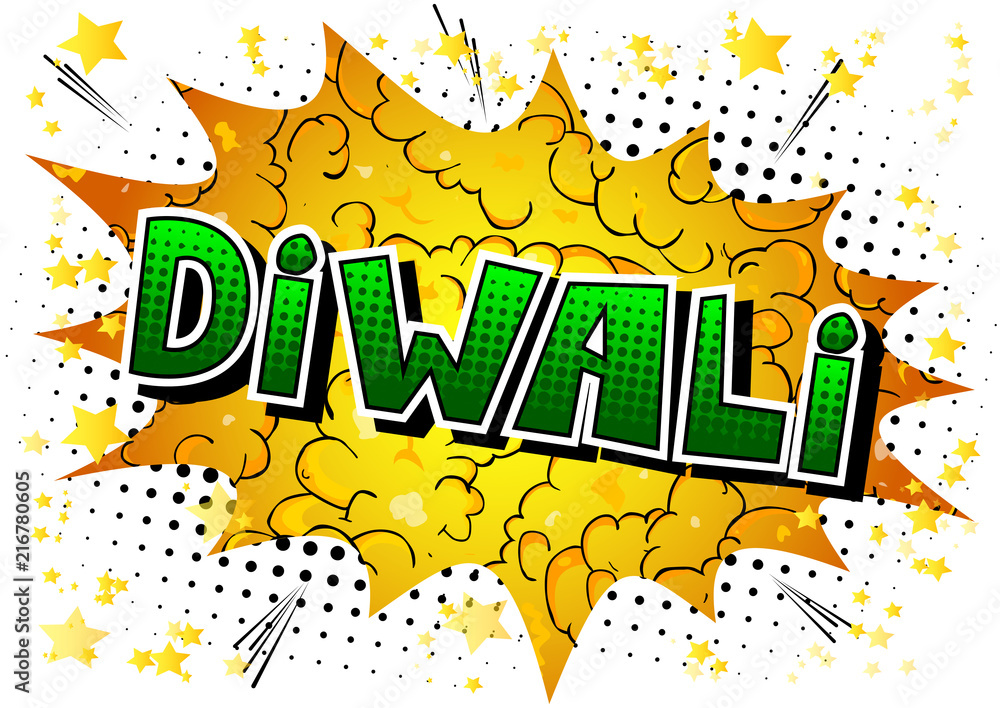 Diwali - Comic book style word on abstract background.