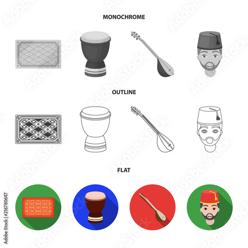 Turkish carpet, saz, drum, turkish men.Turkey set collection icons in flat,outline,monochrome style vector symbol stock illustration web.