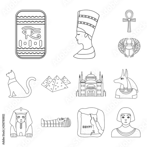 Ancient Egypt outline icons in set collection for design. The reign of Pharaoh vector symbol stock web illustration.