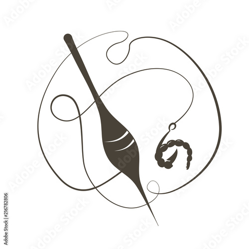 Bait the bloodworms. Fishhook. Vector illustration. Flat logo Fishing float photo