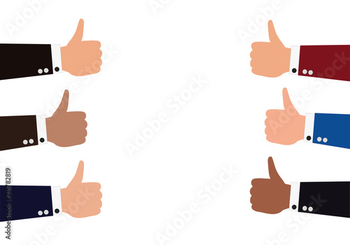 Thumb up finger sign vector illustration isolated on grey background 