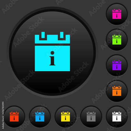 Schedule info dark push buttons with color icons