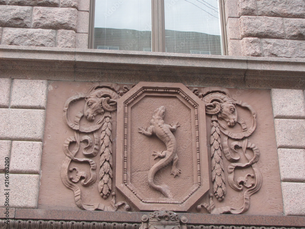 Fragment of the facade of the building with elements of an architectural decor, Russian Art Nouveau, St. Petersburg 
