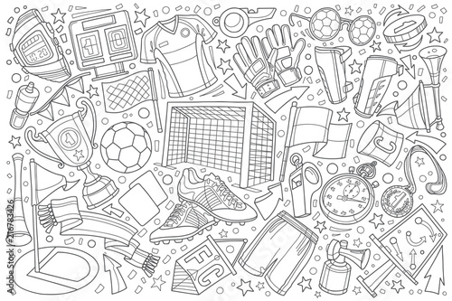 Football, soccer doodle set vector illustration background