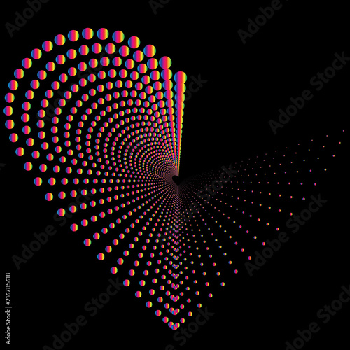 Abstract halftone pattern in the shape of heart. Vector halftone dots background for design banners, posters, business projects, pop art texture, covers. Geometric gradient rainbow texture.
