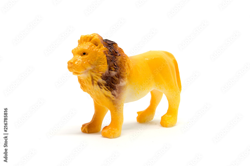 Naklejka premium Lion model isolated on white background, animal toys plastic