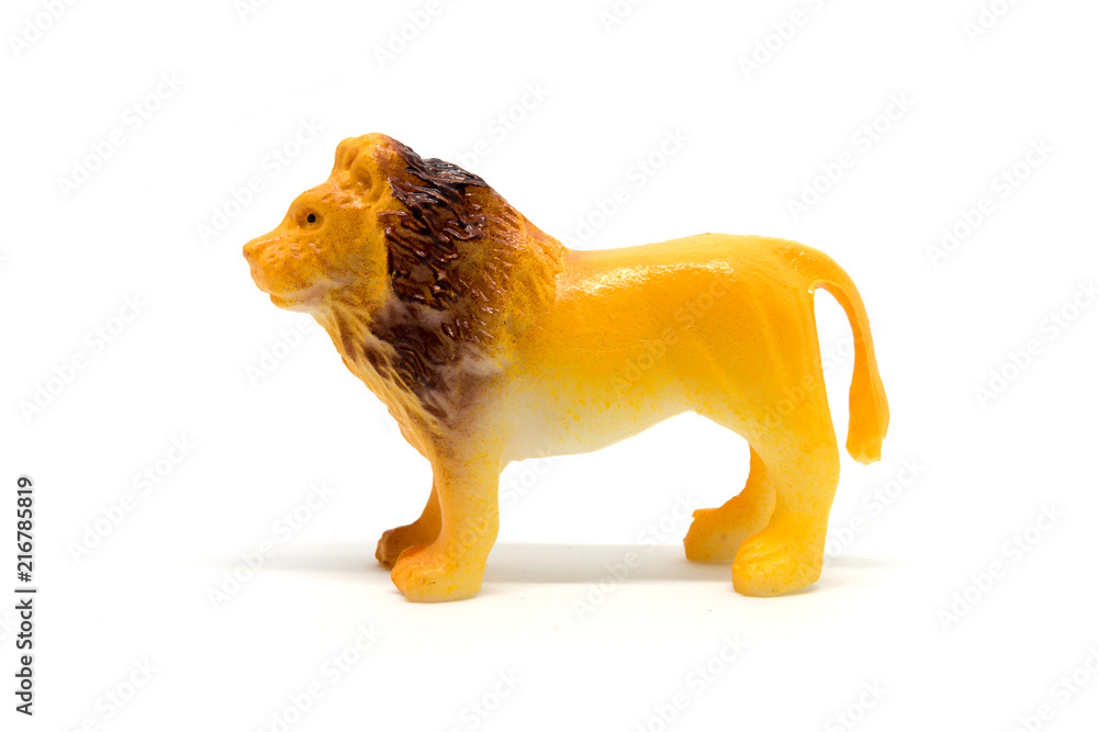 Naklejka premium Lion model isolated on white background, animal toys plastic
