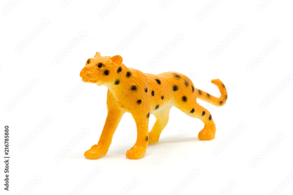 Fototapeta premium Leopard model isolated on white background, animal toys plastic
