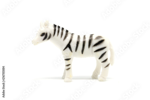 Zebra model isolated on white background  animal toys plastic