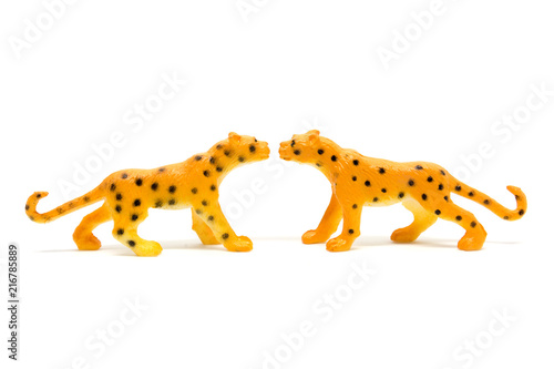 Leopard model isolated on white background, animal toys plastic © Noey smiley