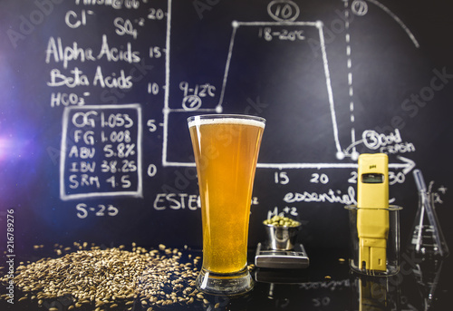 Canvas-taulu Beer Science ! Black Board with Graph, Data and Specs, Hops, Grains and Tools Ab
