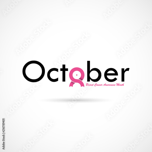 Breast Cancer October Awareness Month Typographical Campaign Background.Women health vector design.Breast cancer awareness logo design.Breast cancer awareness month icon.Realistic pink ribbon.