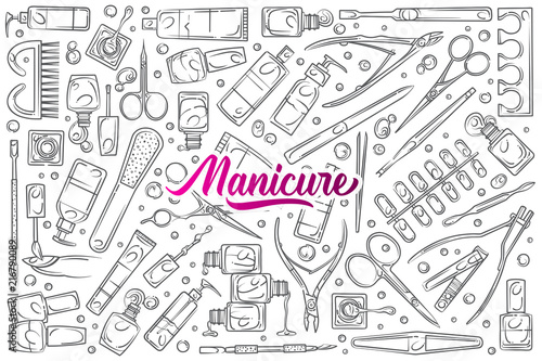 Hand drawn nail salon tools.