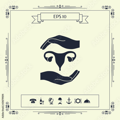 Hands holding Female uterus - protection symbol