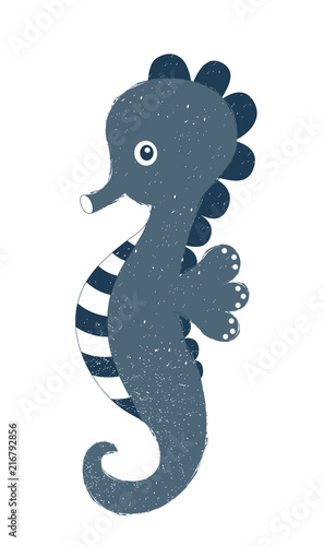 Cute vector seahorse illustration with texture for summer graphic design