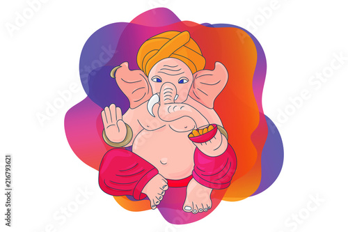 Vector illustration: Ganapati Ganesha on a trendy ultraviolet background isolated.
