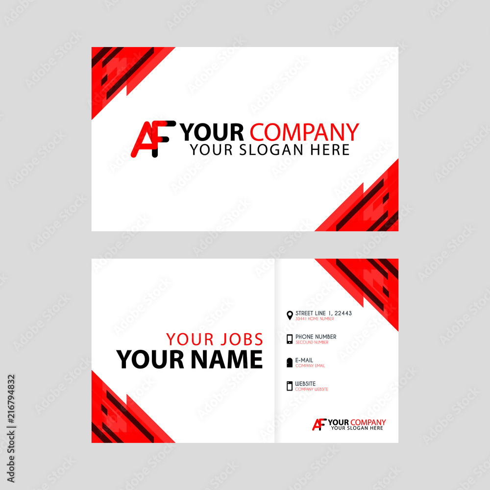 The new simple business card is red black with the AF logo Letter bonus and horizontal modern clean template vector design.
