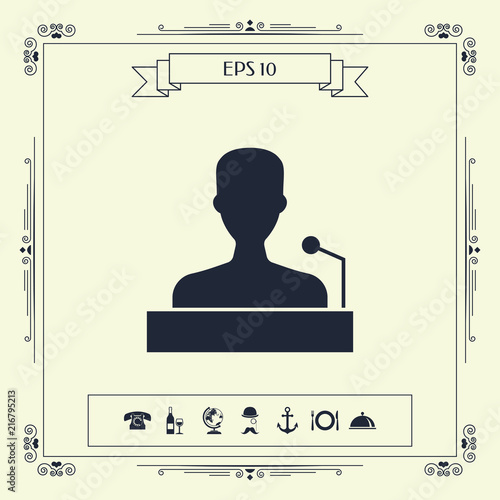 Speaker, orator speaking from tribune icon