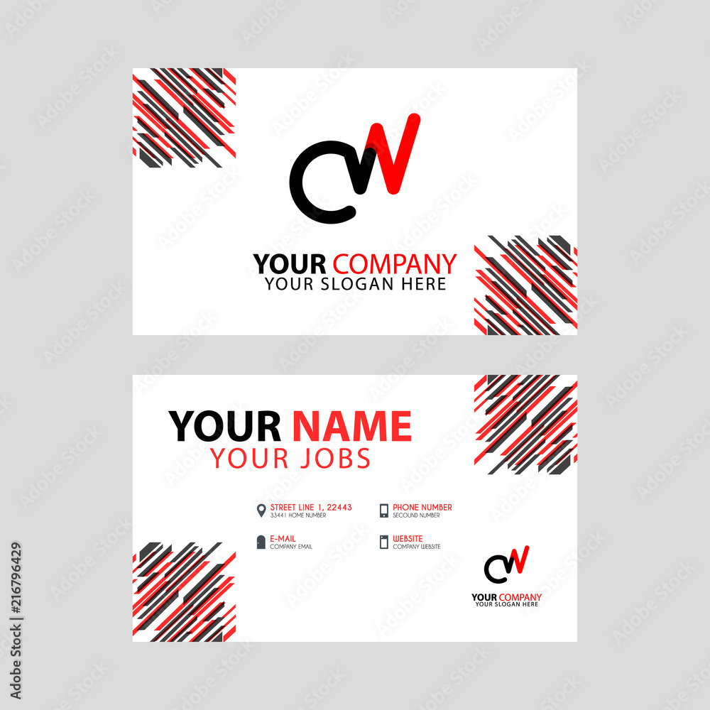 the CW logo letter with box decoration on the edge, and a bonus business card with a modern and horizontal layout.
