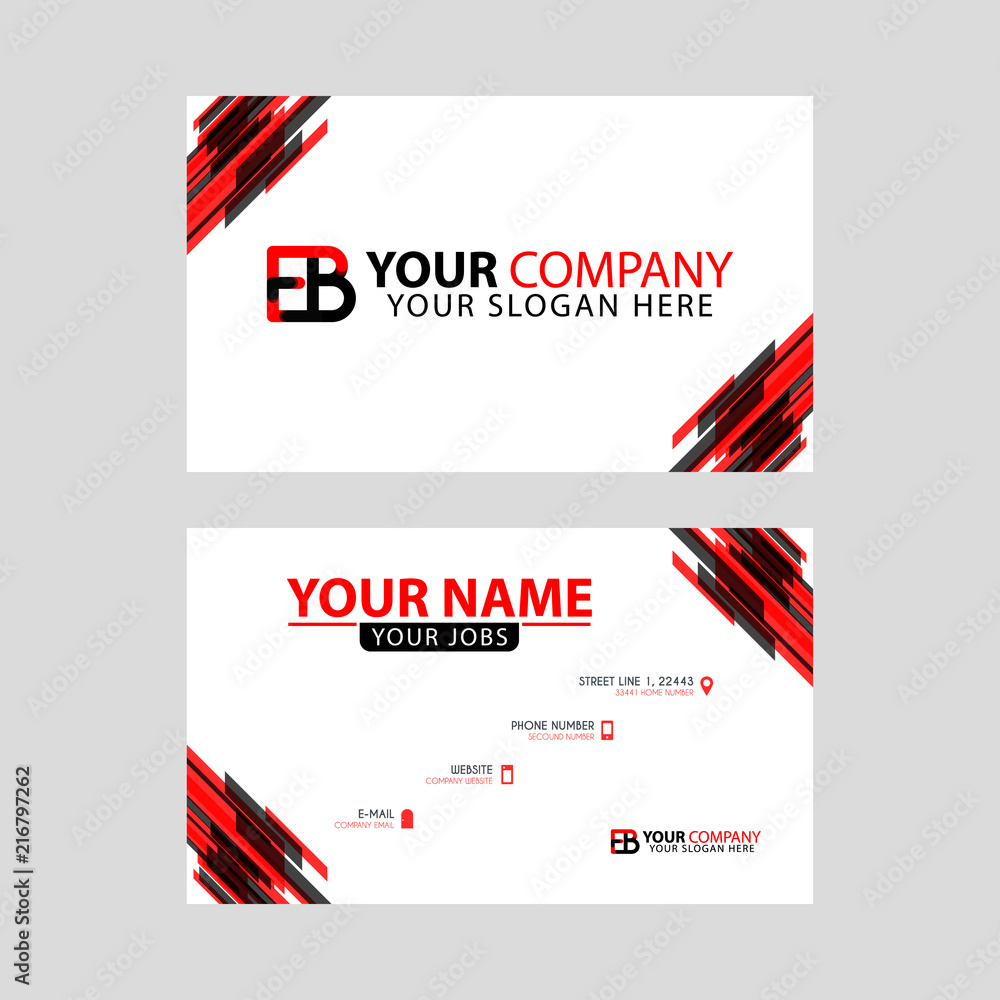 Letter EB logo in black which is included in a name card or simple business card with a horizontal template.