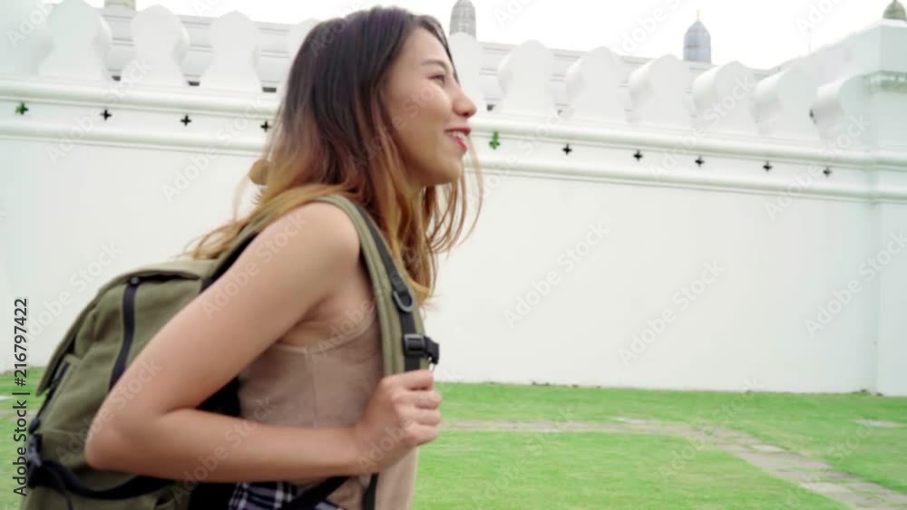 Slow motion - Traveler backpacker Asian women lesbian lgbt couple travel in Bangkok, Thailand. Happy young female spending holiday trip at amazing landmark and enjoy her journey in traditional city. Slow motion - Traveler backpacker Asian women lesbian lgbt couple travel in Bangkok, Thailand. Happy young female spending holiday trip at amazing landmark and enjoy her journey in traditional city.