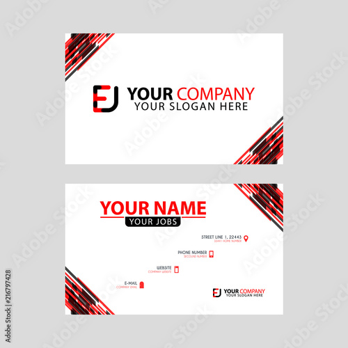 Letter EJ logo in black which is included in a name card or simple business card with a horizontal template.