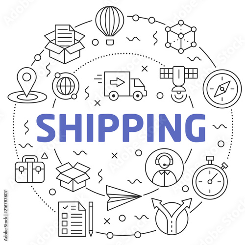 Lines Illustration Flat Circle and icons shipping