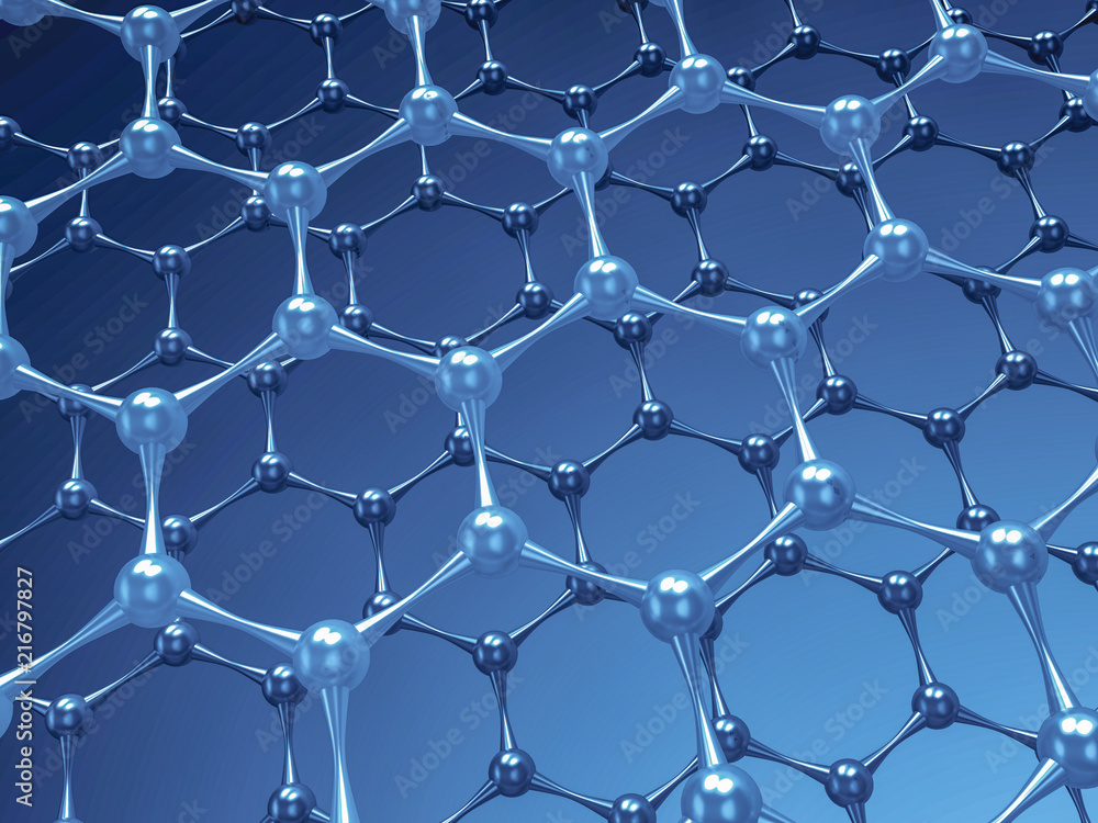 Naklejka premium 3D illustration of Graphene atomic structure - nanotechnology background illustration