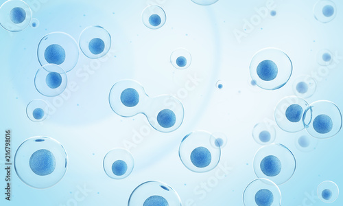 Blue cells under microscope. Life and biology, medicine scientific, molecular research dna. Scientific background