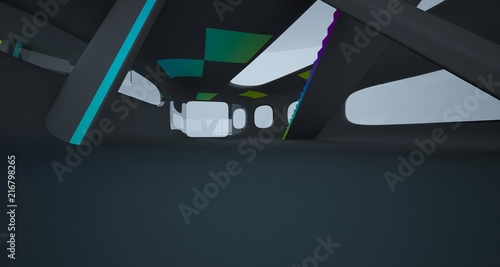 Wallpaper Mural Abstract dynamic interior with black and colored gradient smooth objects. 3D illustration and rendering Torontodigital.ca