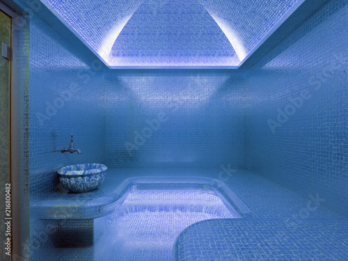 Tablou pe pânză 3D rendering Interior of luxury blue mosaic turkish bath hammam