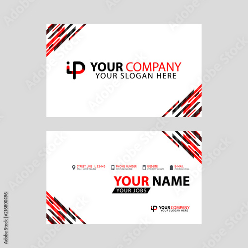 Horizontal name card with decorative accents on the edge and bonus IP logo in black and red.