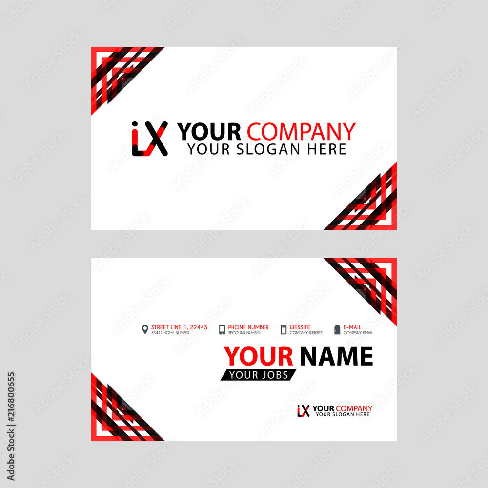 Horizontal name card with decorative accents on the edge and bonus IX logo in black and red.