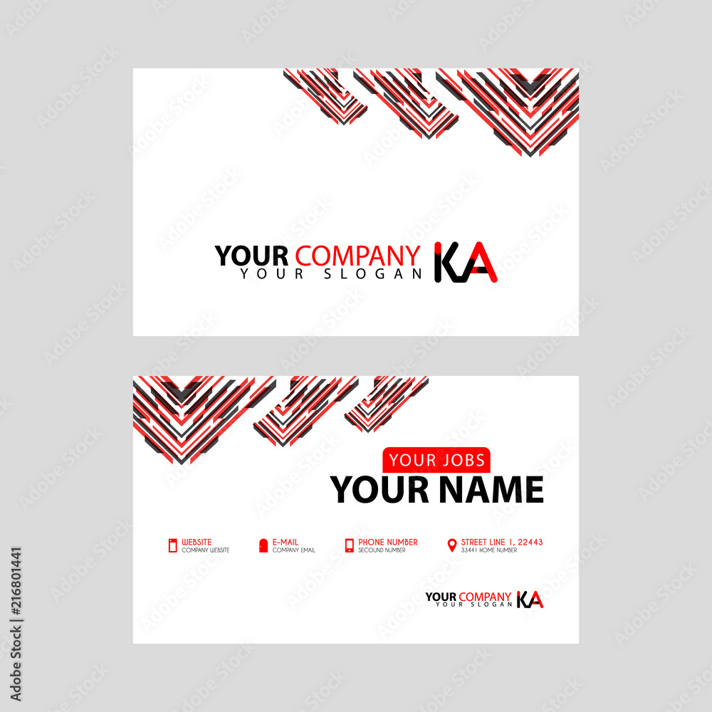 The new simple business card is red black with the KA logo Letter bonus and horizontal modern clean template vector design.