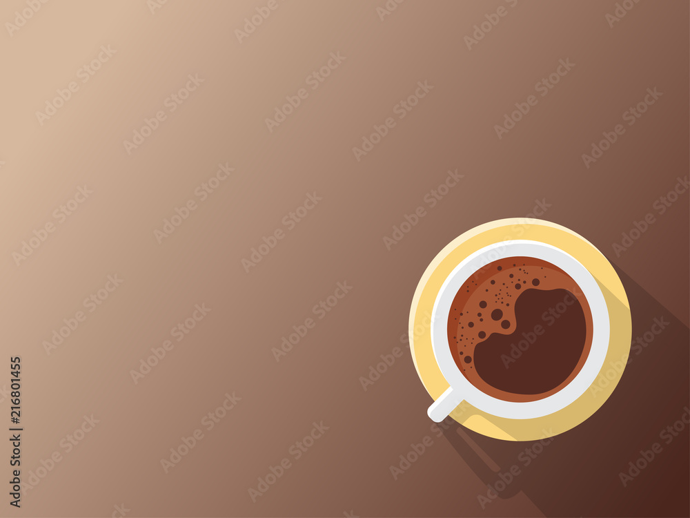 White cup of coffee with copy space. flat lay coffee mug top view on brown background. Vector illustrator. White cup of coffee with copy space. flat lay coffee mug top view on brown background. Vector illustrator.