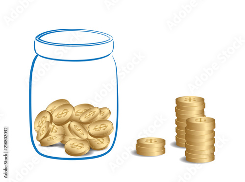 money stacks and jar with coins - vector illustration of fundraising