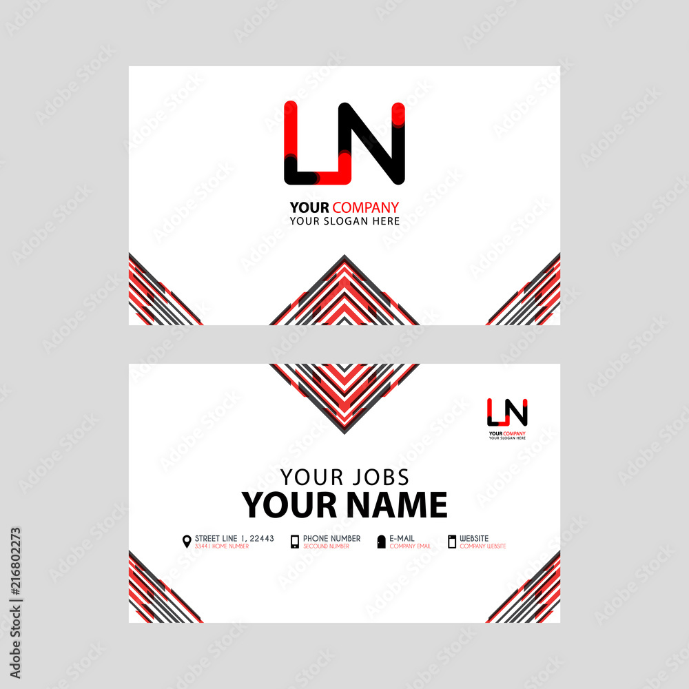 Obraz premium Horizontal name card with LN logo Letter and simple red black and triangular decoration on the edge.
