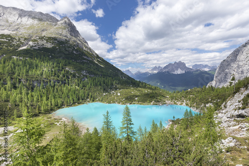 View of Lake Sorapiss, Sorapiss Lake, Dolomites, Veneto, Italy photo