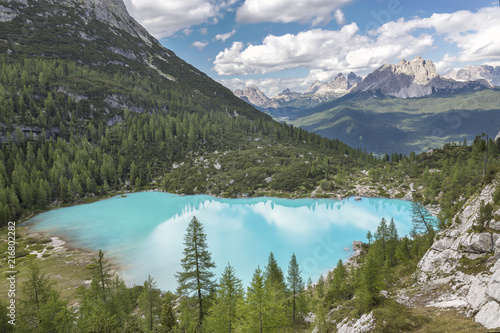 View of Lake Sorapiss, Sorapiss Lake, Dolomites, Veneto, Italy photo