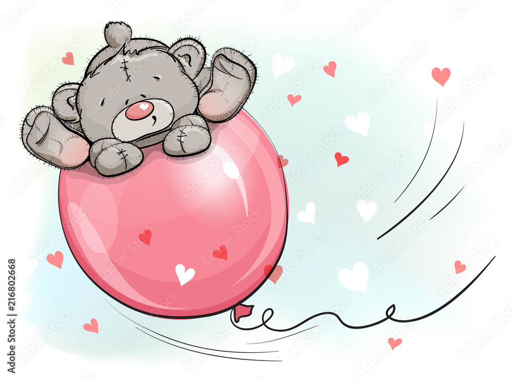 Fototapeta premium Cool Teddy bear flying in a balloon