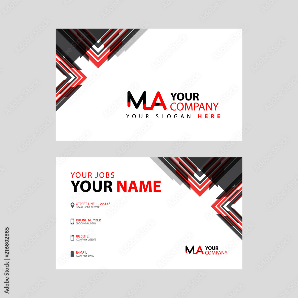 the MA logo letter with box decoration on the edge, and a bonus business card with a modern and horizontal layout.