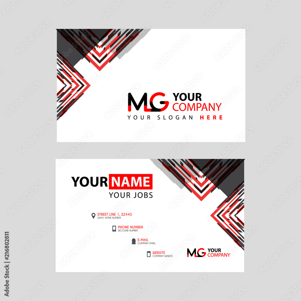 the MG logo letter with box decoration on the edge, and a bonus business card with a modern and horizontal layout.