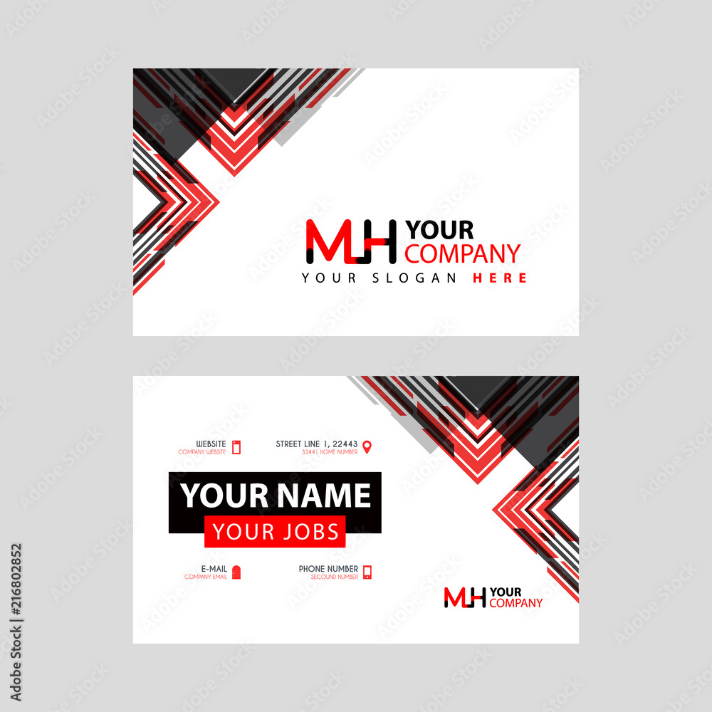 the MH logo letter with box decoration on the edge, and a bonus business card with a modern and horizontal layout.