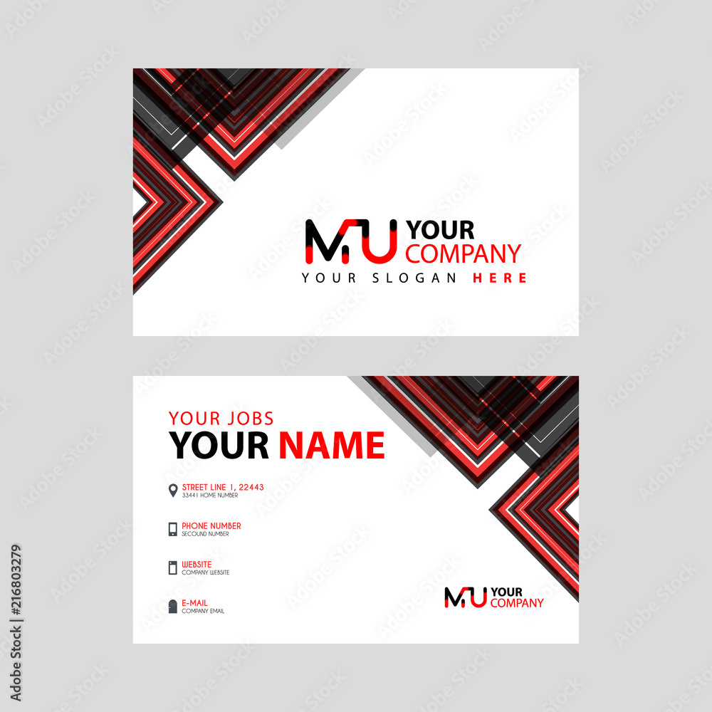 the MU logo letter with box decoration on the edge, and a bonus business card with a modern and horizontal layout.