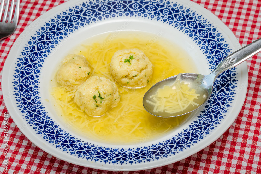 Home-made chicken hot soup with dumplings Home-made chicken hot soup with dumplings