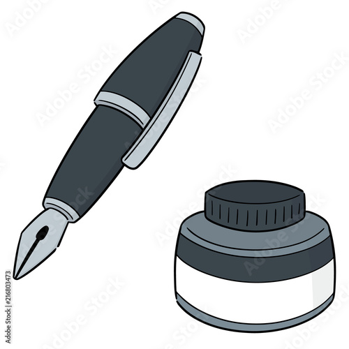 vector set of fountain pen and ink bottle