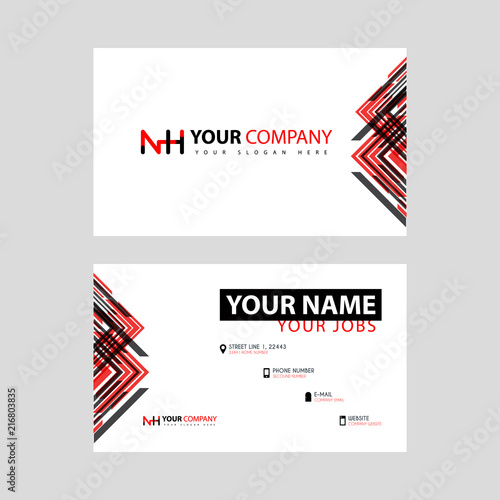 Business card template in black and red. with a flat and horizontal design plus the NH logo Letter on the back.